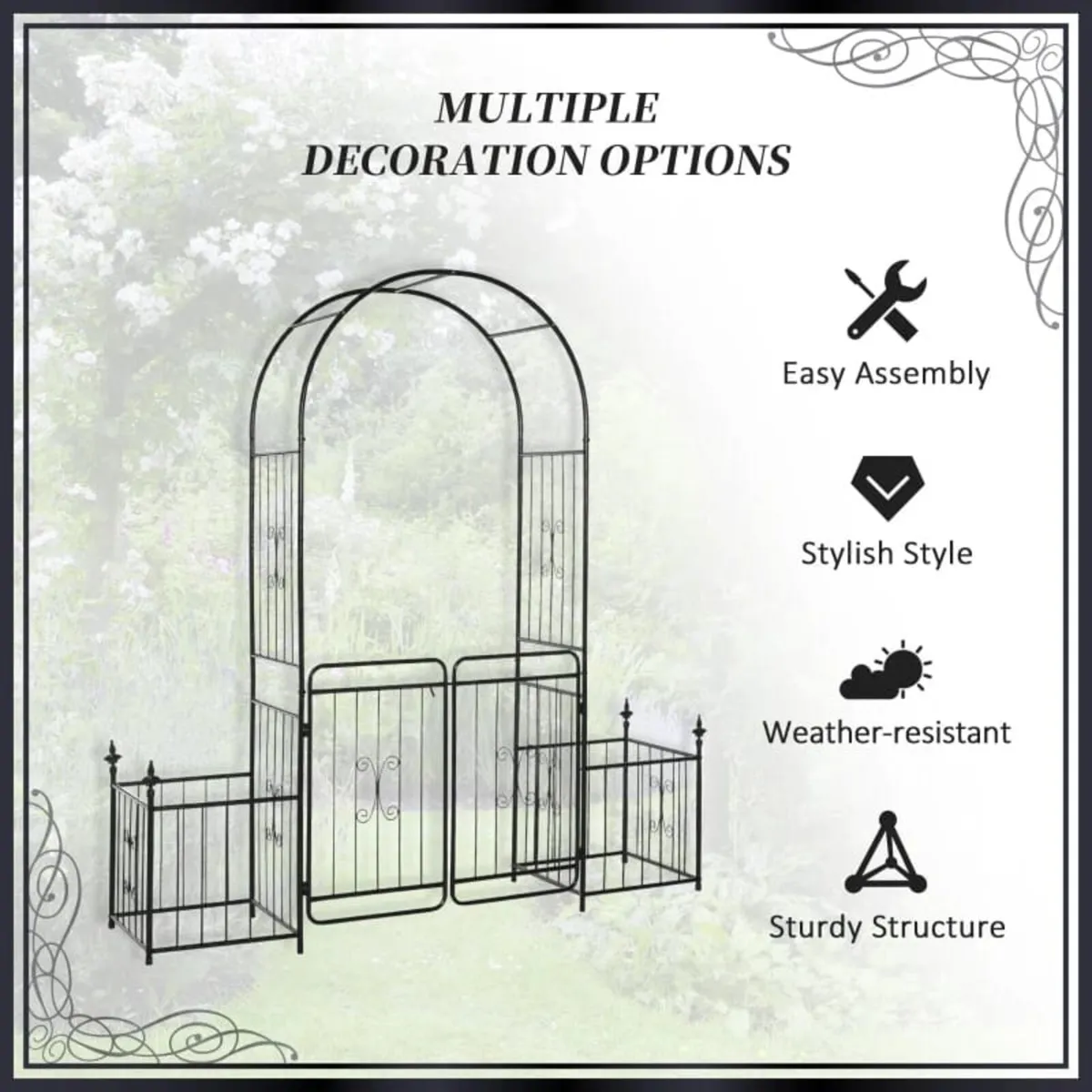 Metal Garden Arbor Arch with Double Doors, 2 Side - Image 2