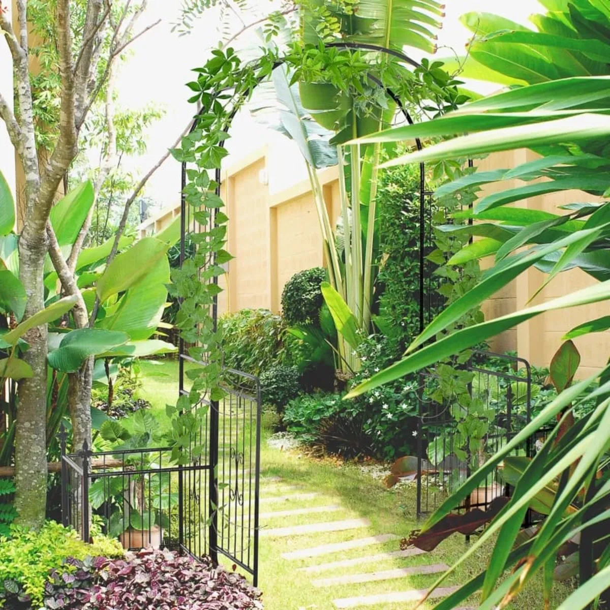 Metal Garden Arbor Arch with Double Doors, 2 Side - Image 3