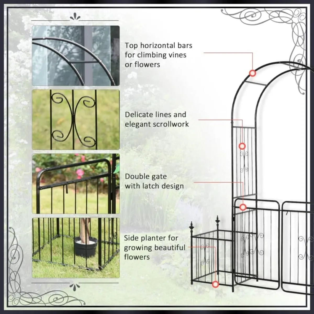 Metal Garden Arbor Arch with Double Doors, 2 Side - Image 4