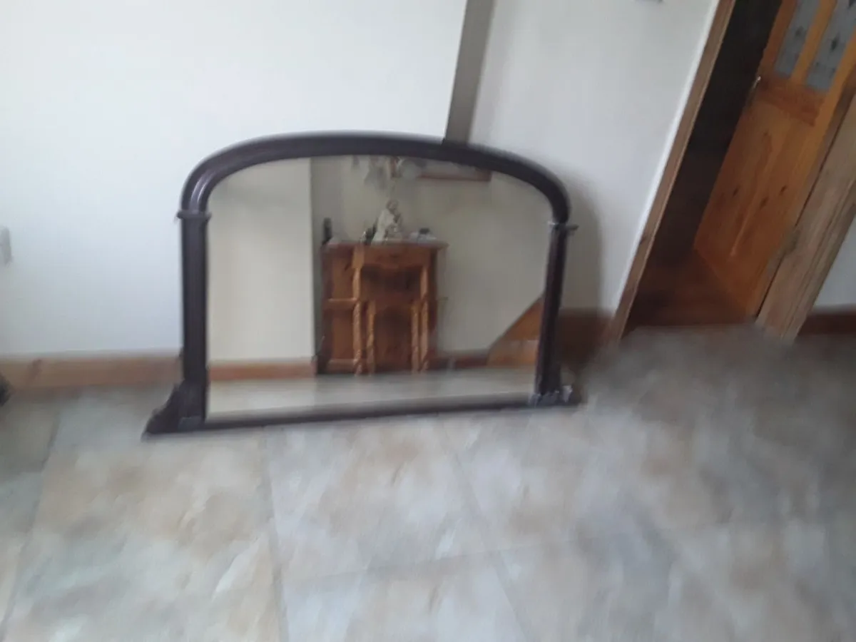 Large arched timber over mantle mirror Victorian - Image 1