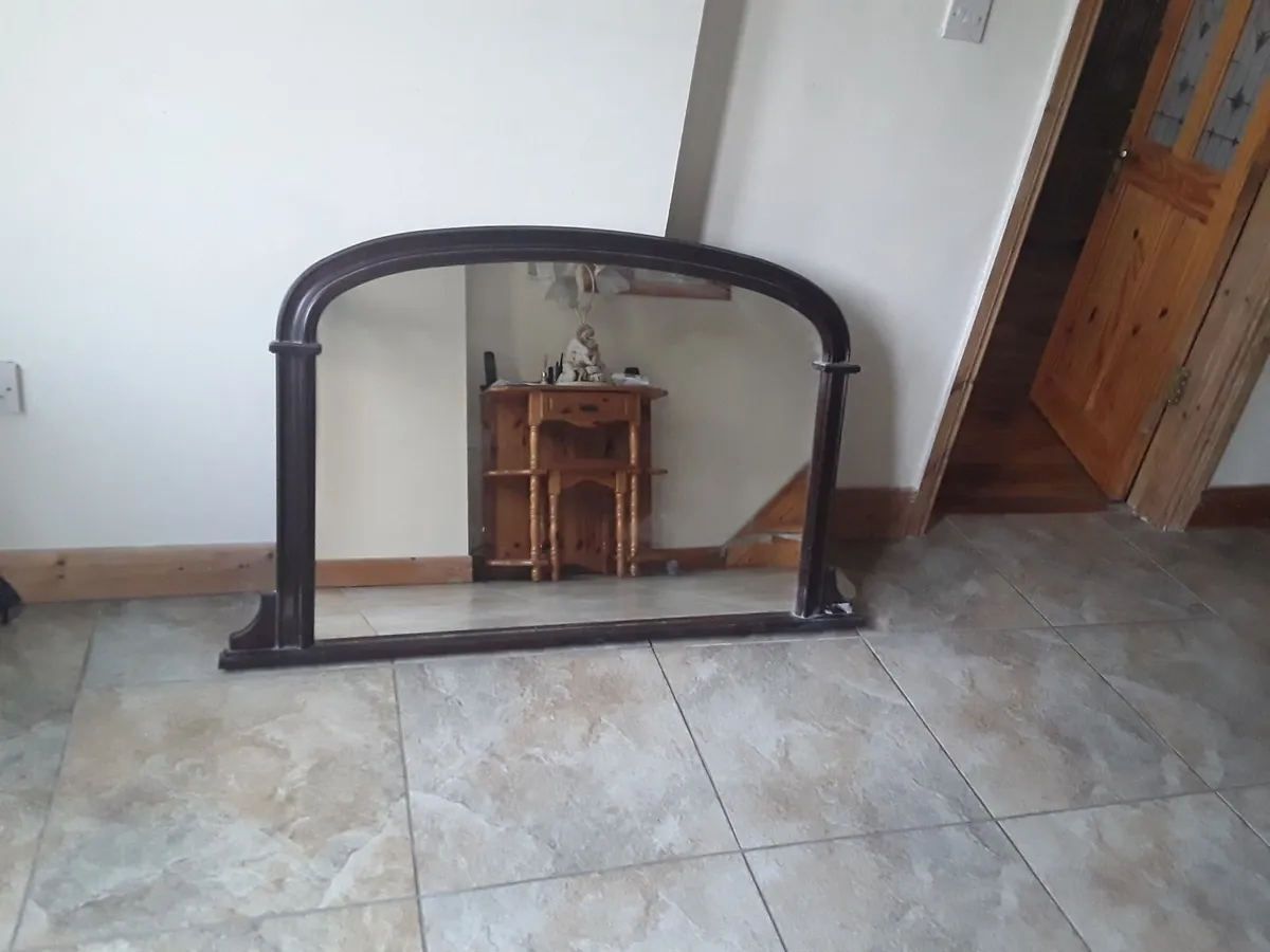 Large arched timber over mantle mirror Victorian - Image 2