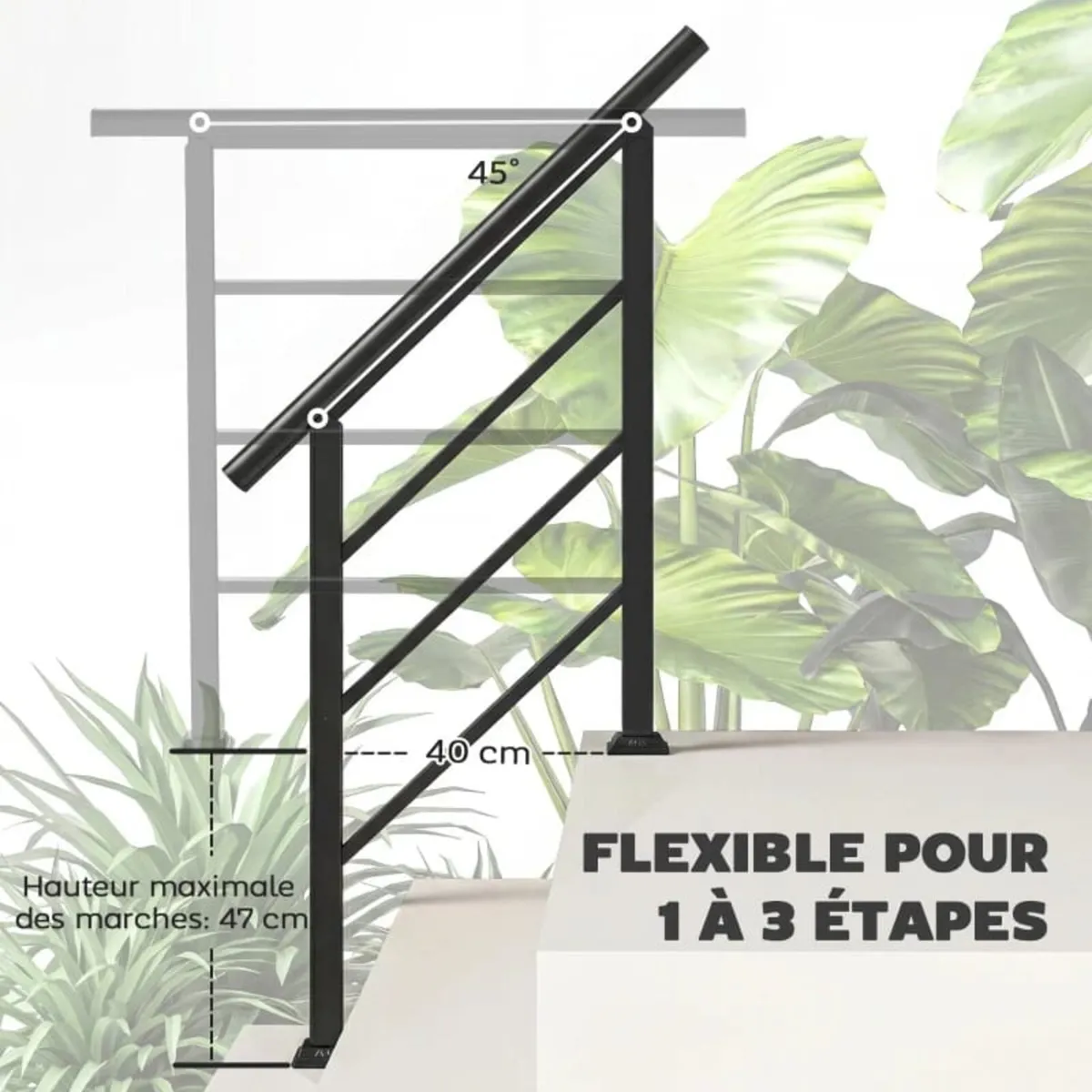 Outdoor Stair Railing for 1 to 3 Steps, Metal Stai - Image 2