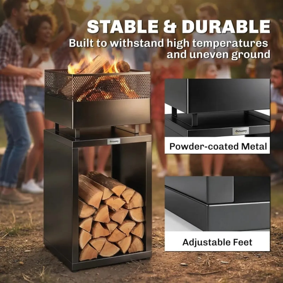 Outdoor Fire Pit with Wood Storage Wood Burning Fi - Image 3