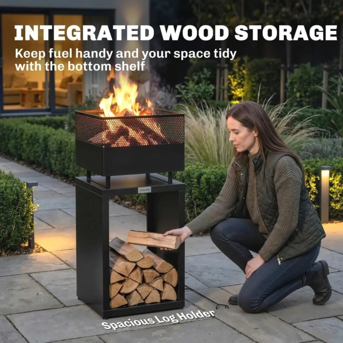 Outdoor Fire Pit with Wood Storage Wood Burning Fi - Image 4