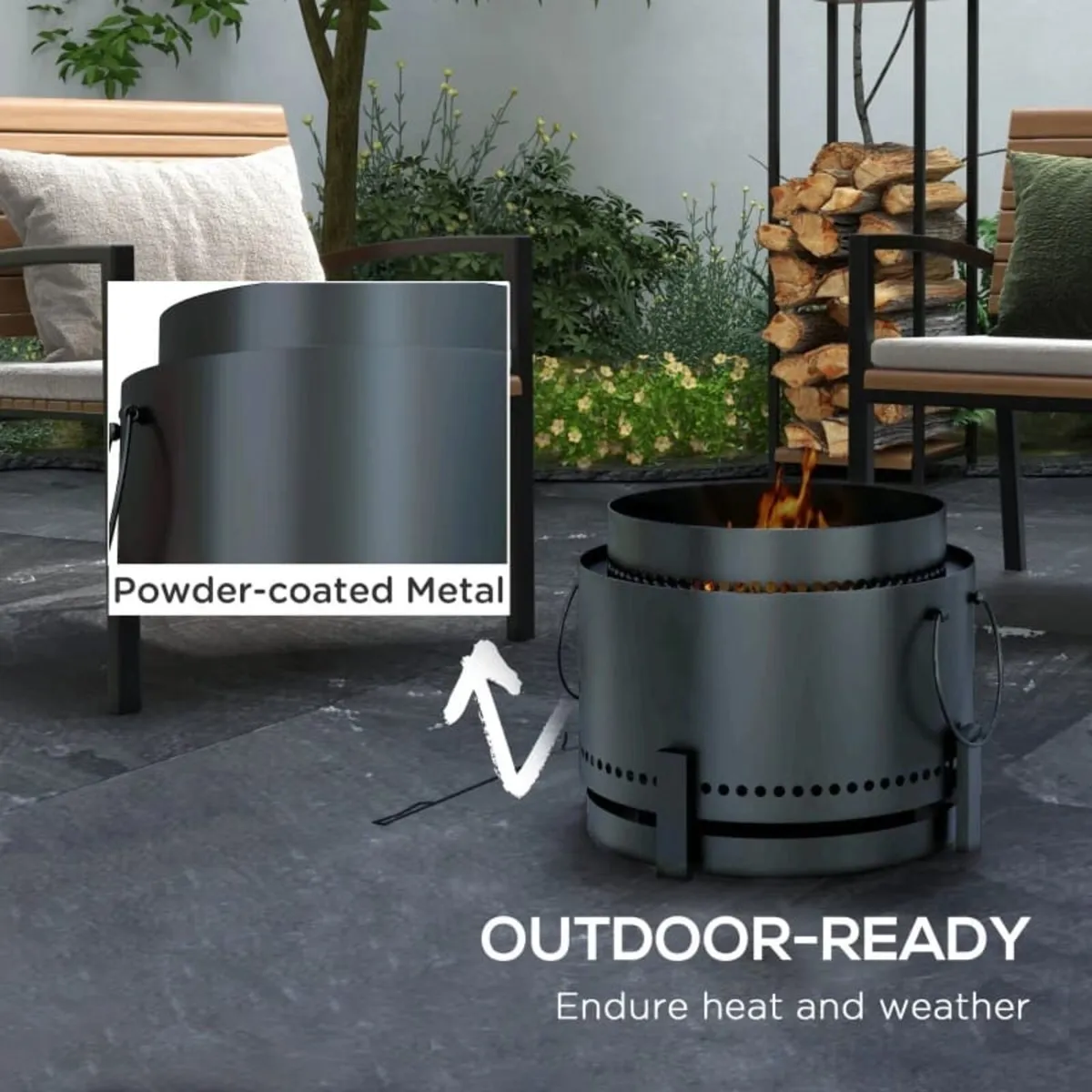 Smokeless Fire Pit with Ash Catcher, 37cm Portable - Image 4