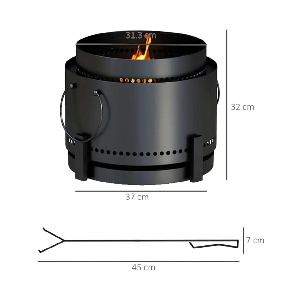 Smokeless Fire Pit with Ash Catcher, 37cm Portable - Image 2
