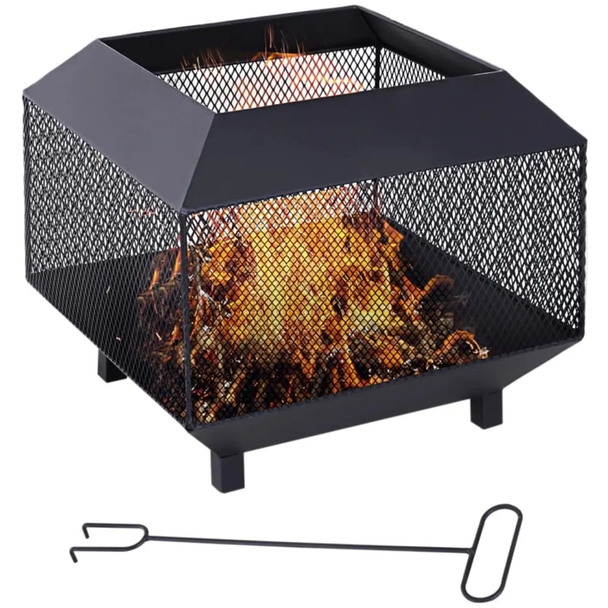 Square Mesh Fire Pit, Outdoor Metal Firepit Brazie - Image 1