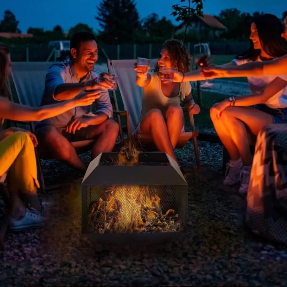 Square Mesh Fire Pit, Outdoor Metal Firepit Brazie - Image 4