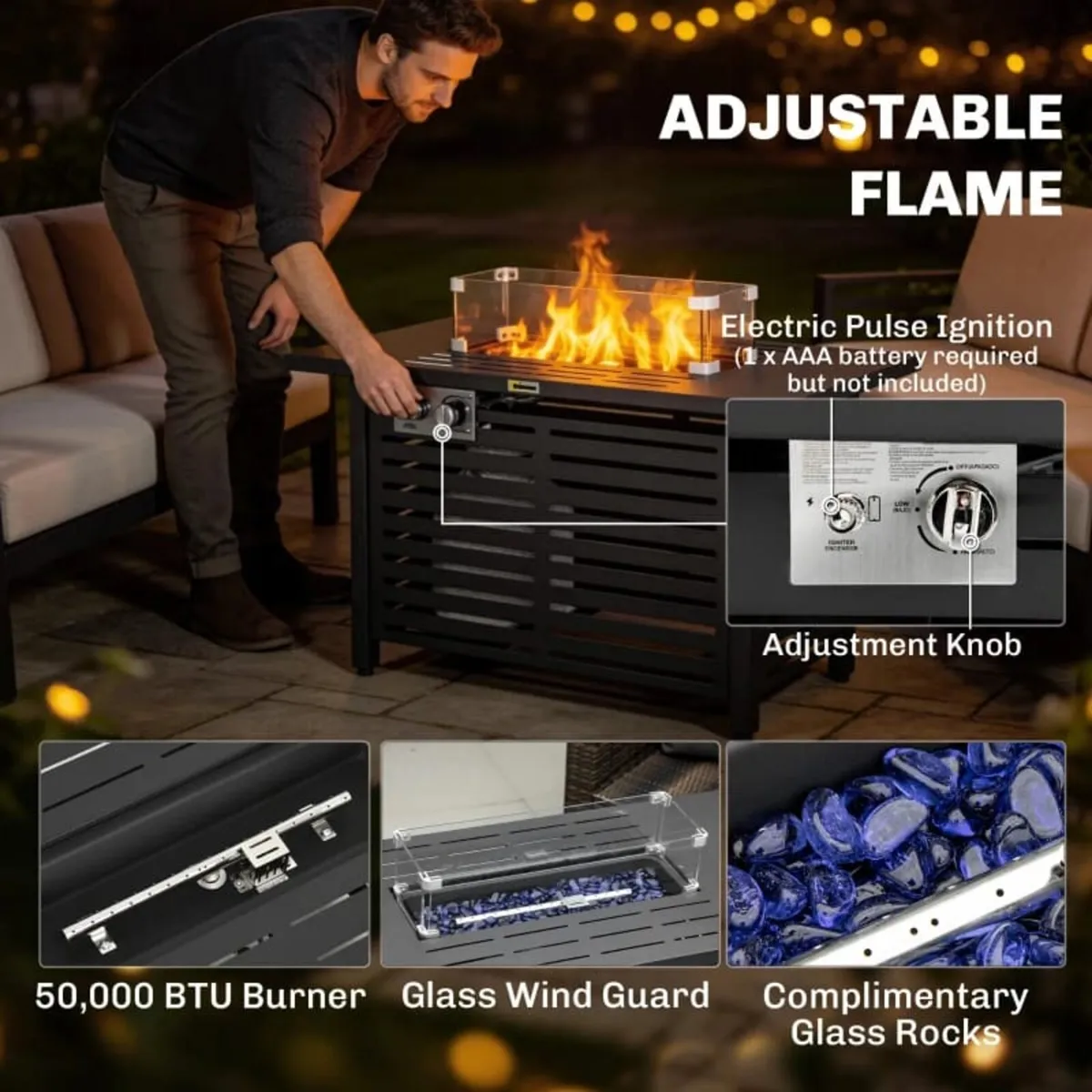 Propane Gas Fire Pit Table, Outdoor Firepit with 4 - Image 2