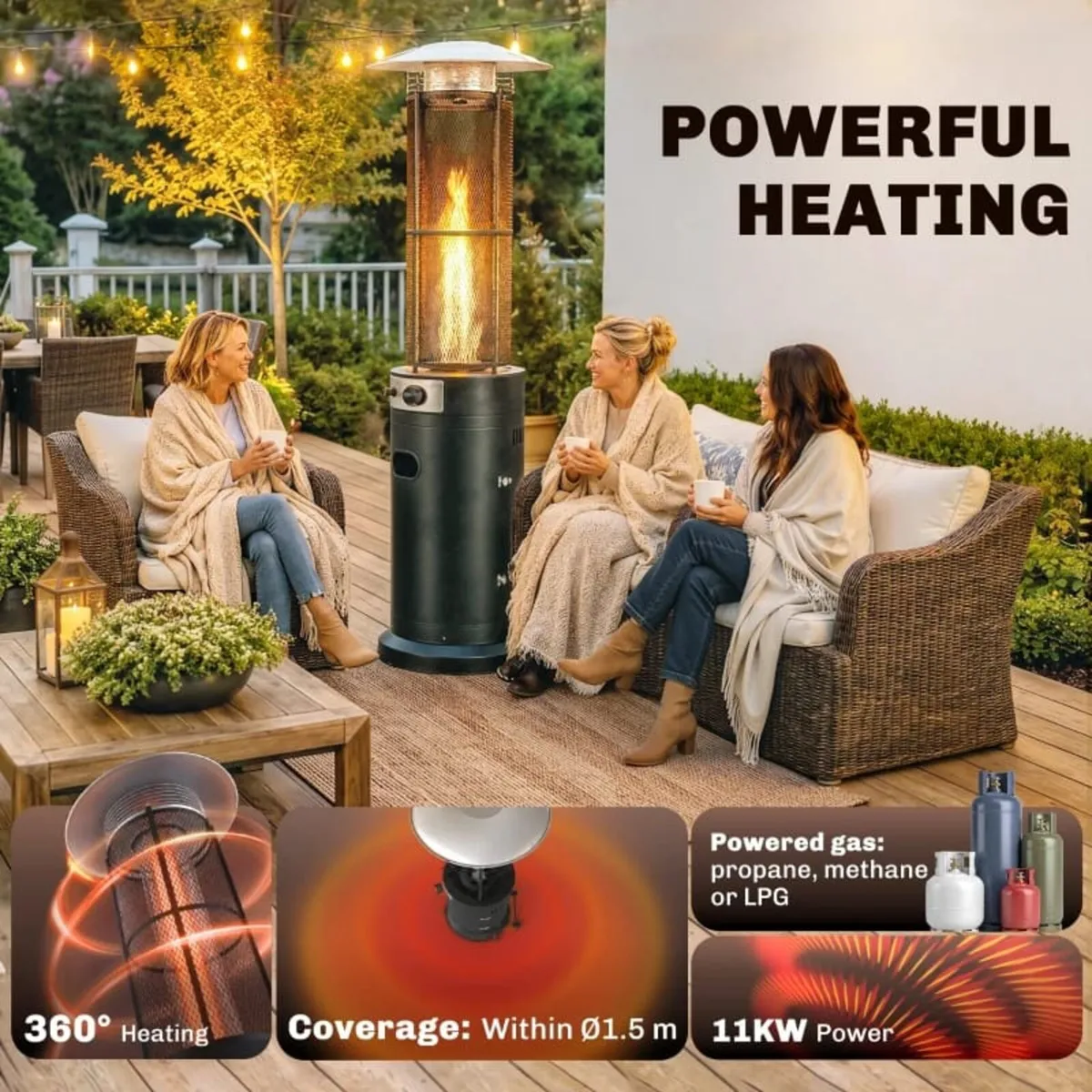 11 KW Freestanding Gas Patio Heater, Adjustable Ou - Image 3