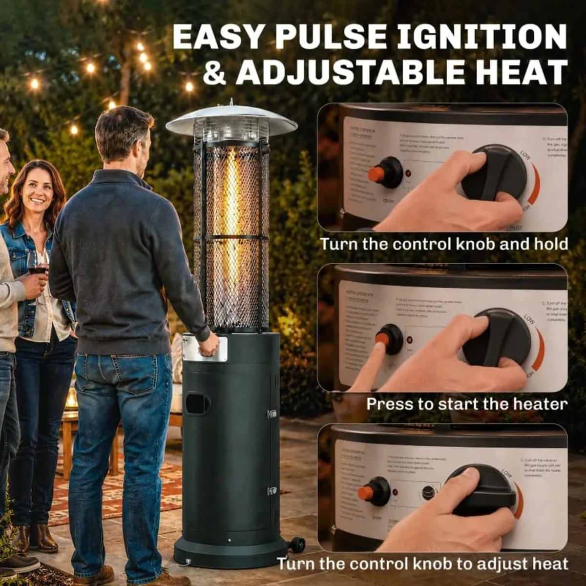 11 KW Freestanding Gas Patio Heater, Adjustable Ou - Image 4