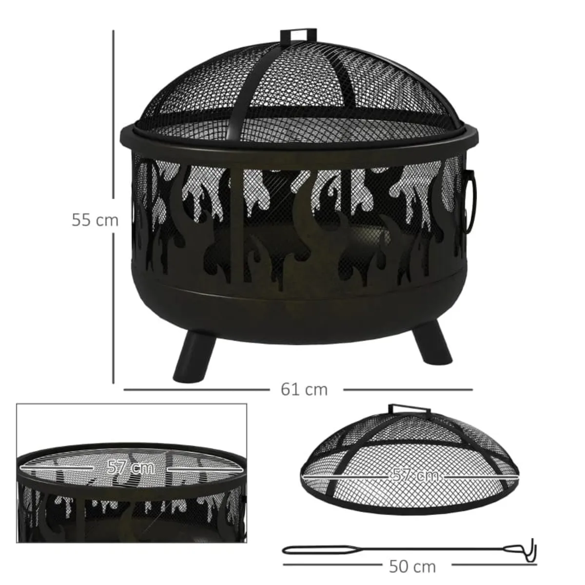 Steel Fire Pit BBQ, with Poker - Black

Features: - Image 3