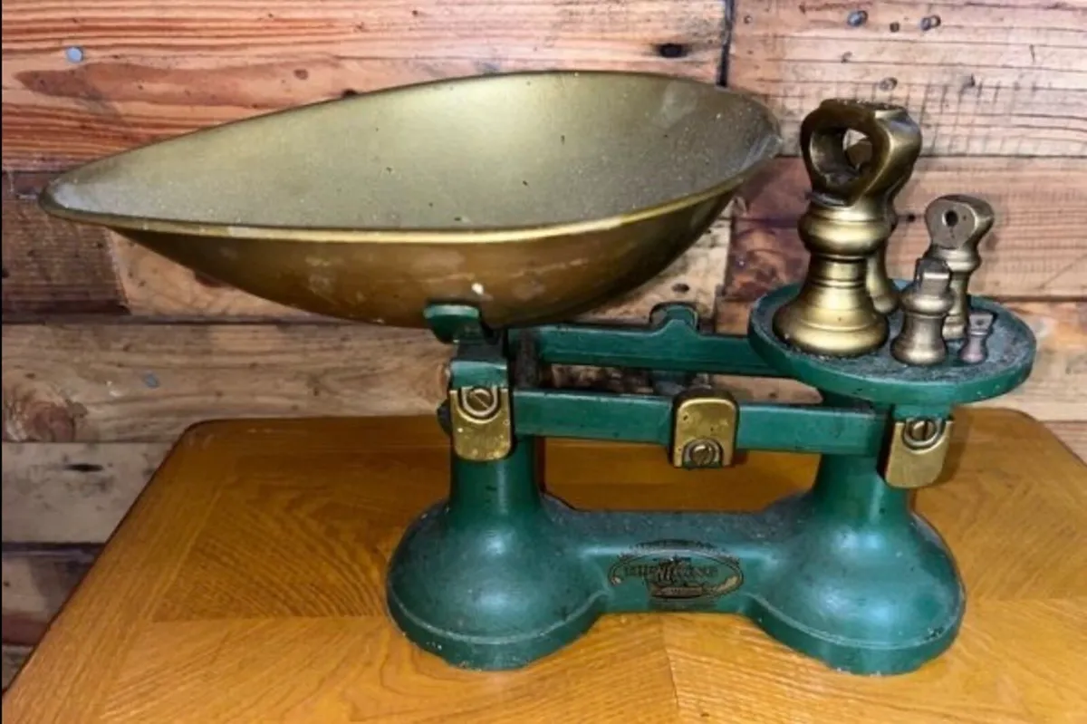 Vintage scales with brass bell weights - Image 2