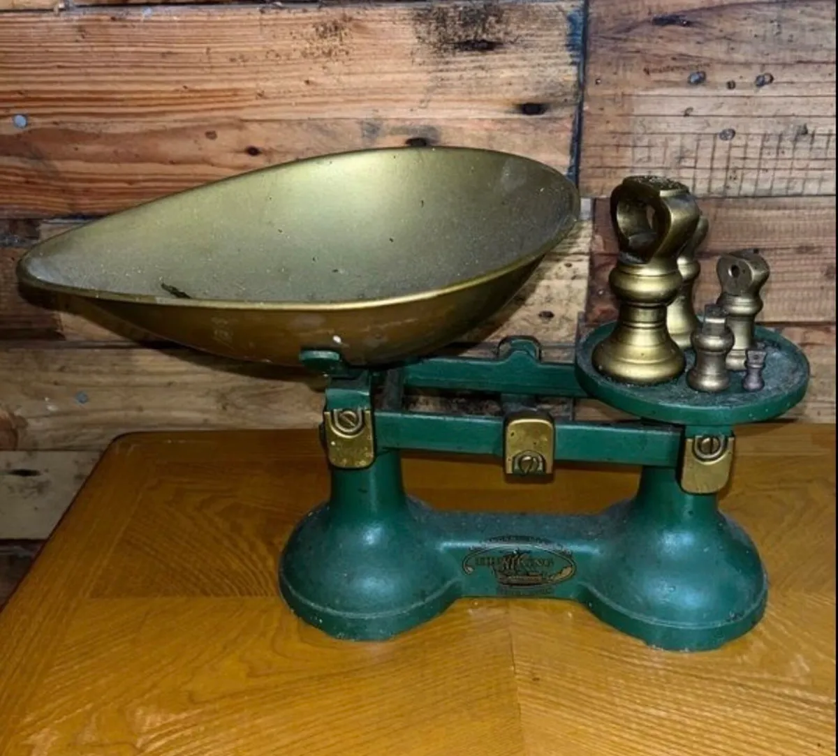Vintage scales with brass bell weights - Image 1