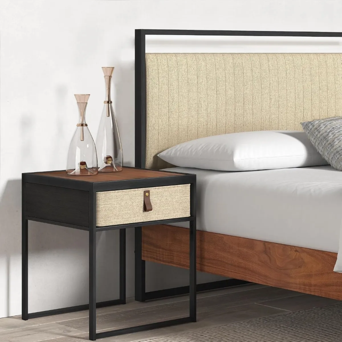 Nightstand 45x43x52CM Metal and Wood Side Table - Image 1