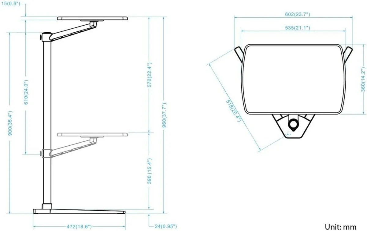 Table Stand Height Adjustable Tray Side for Bed - Image 2