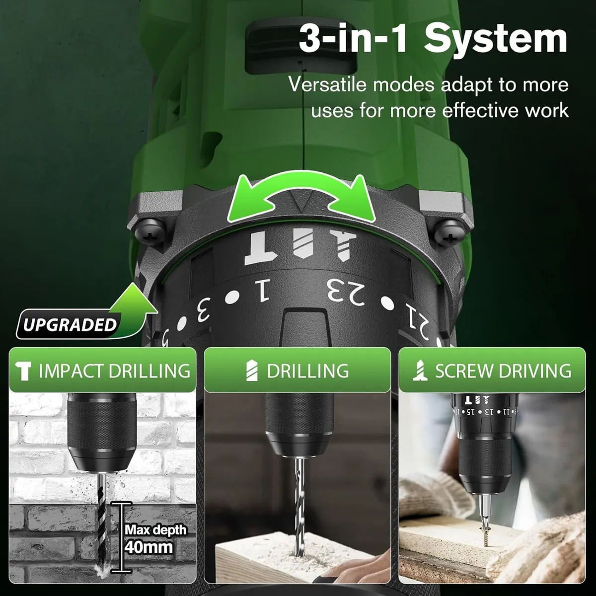 21V Brushless Cordless Combi Drill Set 2x2.0ah - Image 3