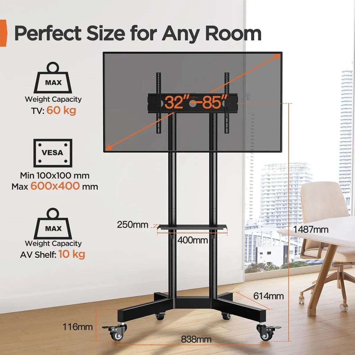 TV Stand on Wheels for 32-85 Inch Screens - Image 4