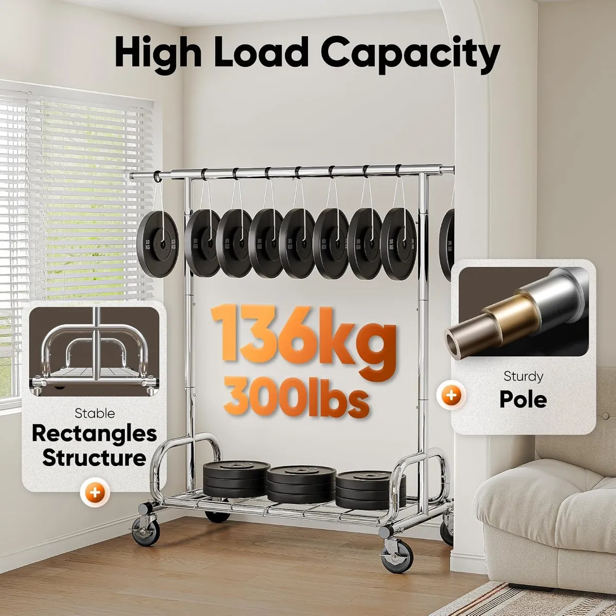 Heavy Duty Clothes Rail 136KG Capacity Extendable - Image 3