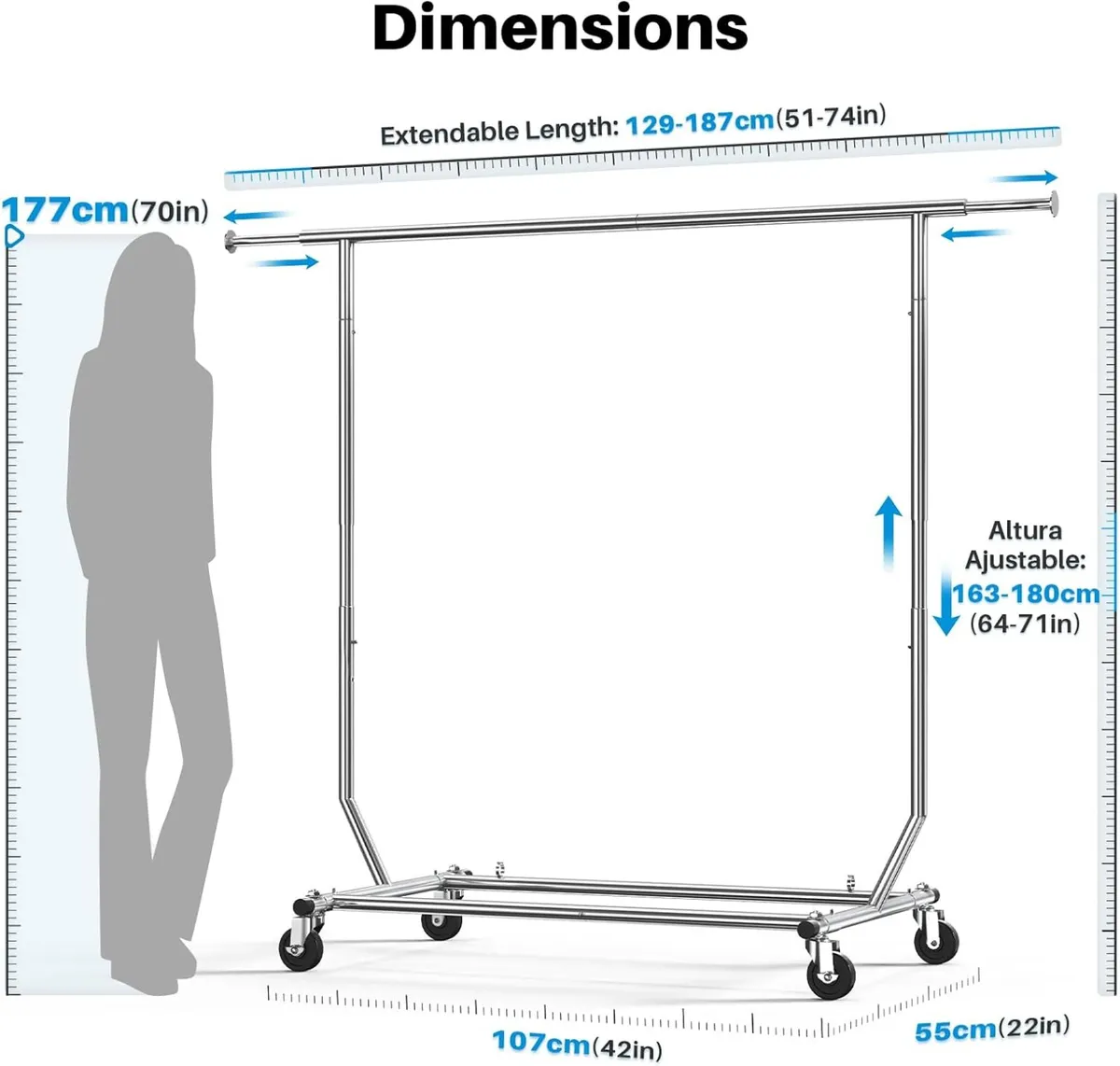 Heavy Duty Clothes Rail 136KG Capacity Extendable - Image 4