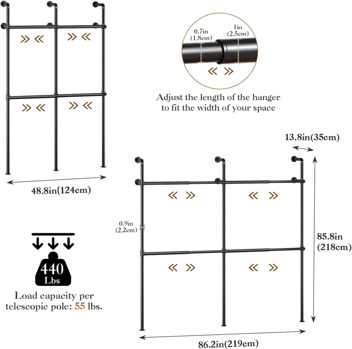 Extendable Wall Mounted Clothes Rails Width 124CM - Image 2