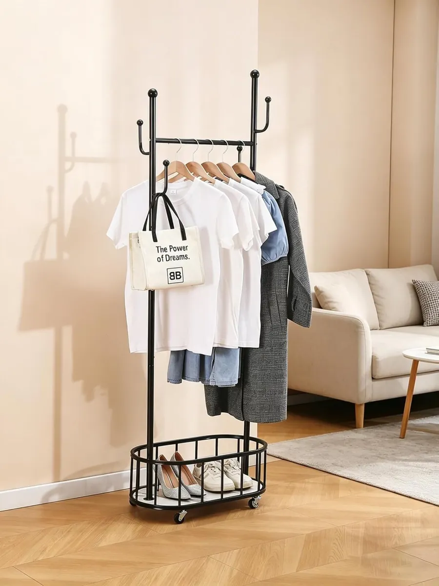 Metal Clothing Rack with Wheels Small Rolling - Image 1