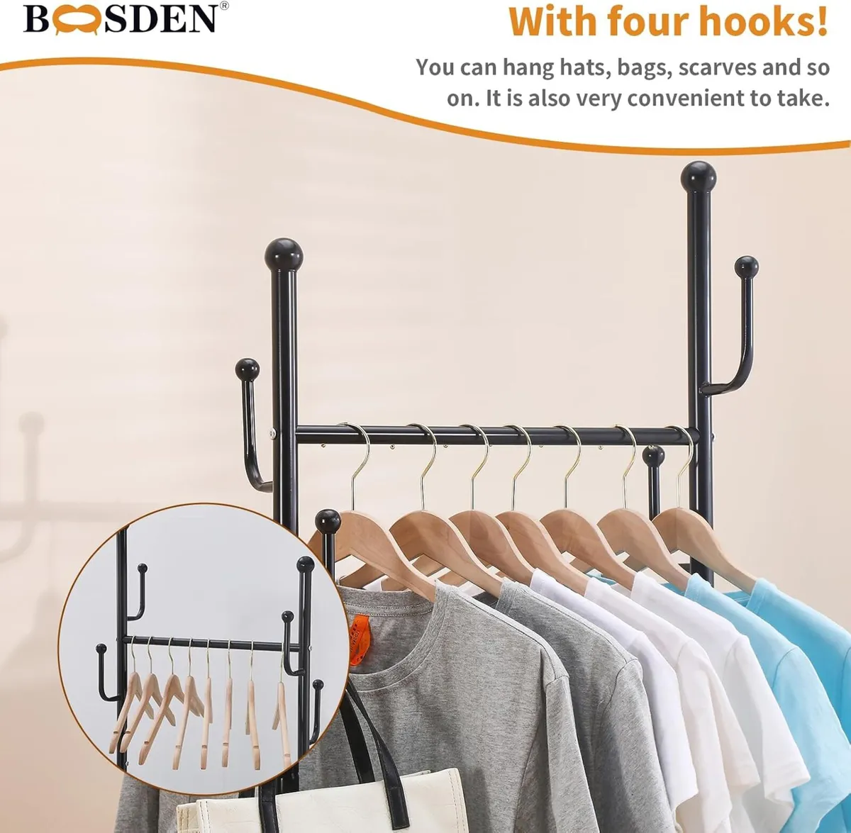 Metal Clothing Rack with Wheels Small Rolling - Image 4
