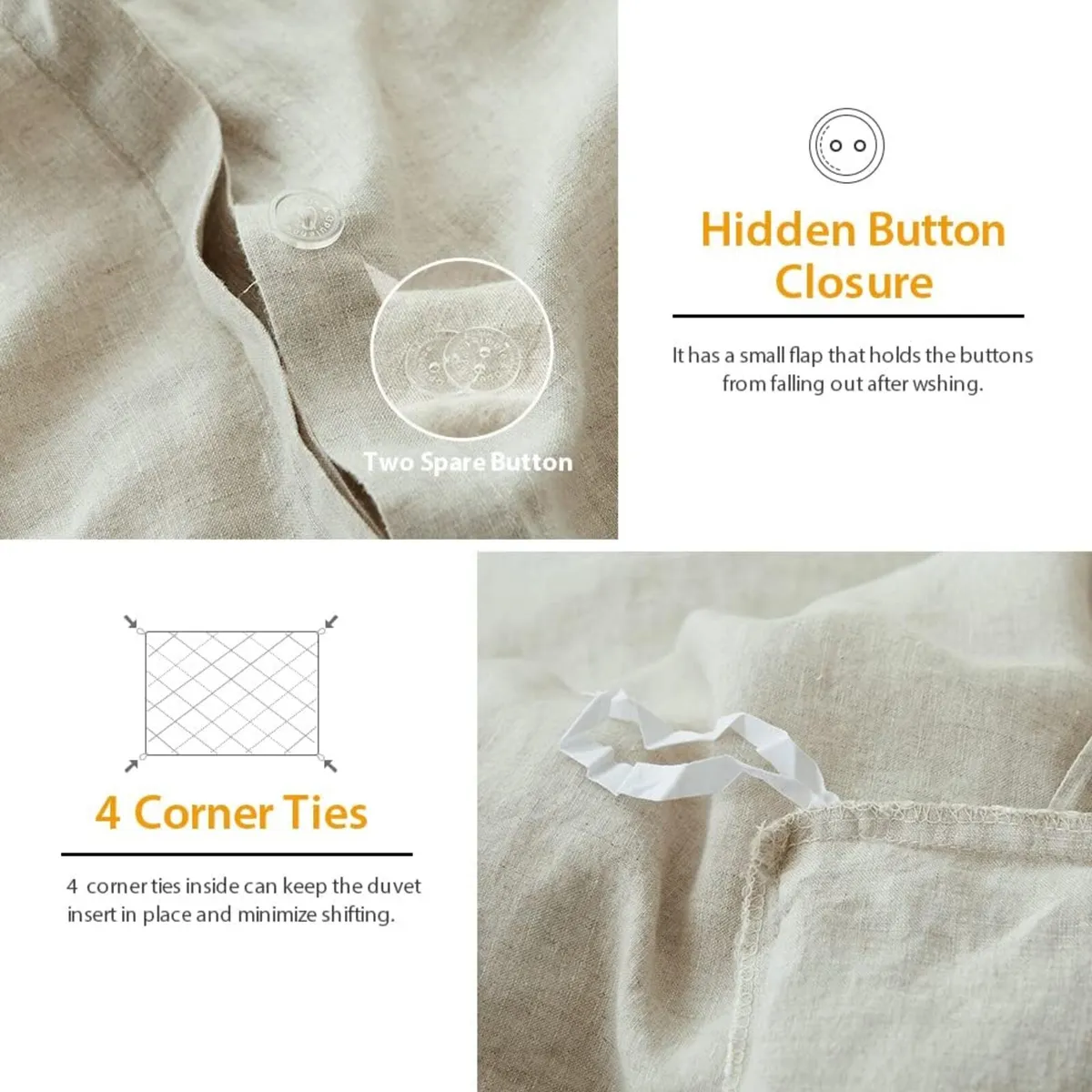 King Duvet Cover Set-100% Linen Cover-1 Breathable - Image 3