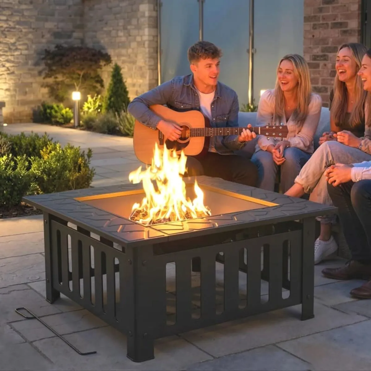 Steel Fire Bowl Fire Pit with Spark Guard Poker fo - Image 2