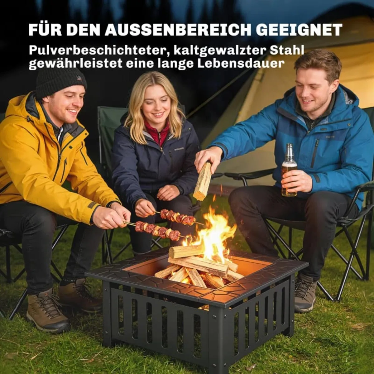 Steel Fire Bowl Fire Pit with Spark Guard Poker fo - Image 3