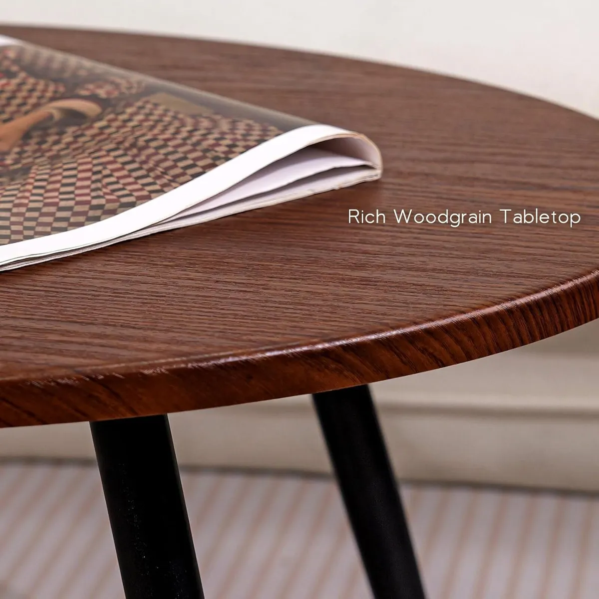 2 Pcs Oval Coffee Table Retro Walnut Tables - Image 4