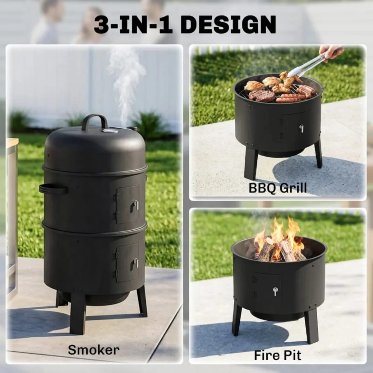 3-in-1 Vertical Charcoal Smoker with 2 Grill Grate - Image 4