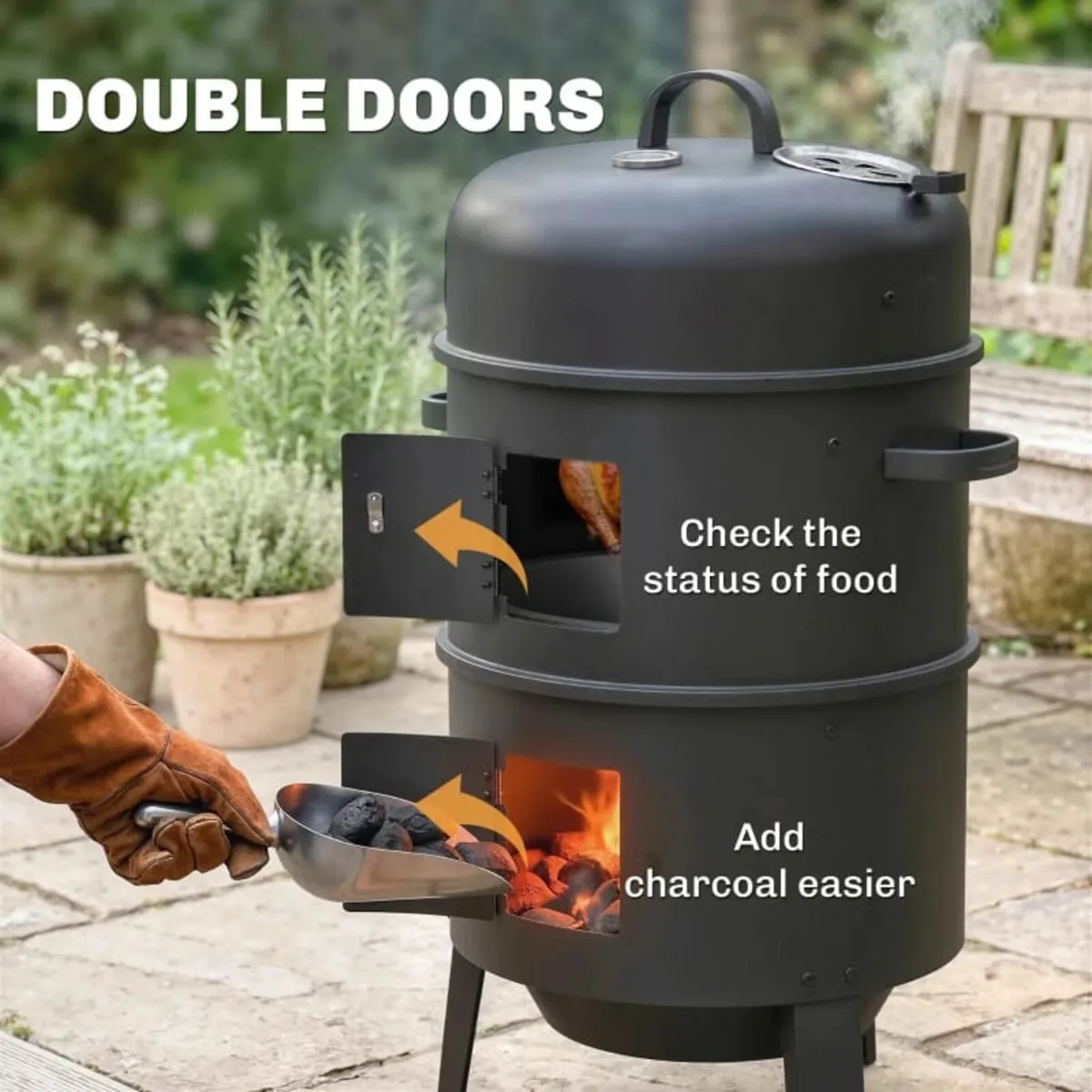 3-in-1 Vertical Charcoal Smoker with 2 Grill Grate - Image 3