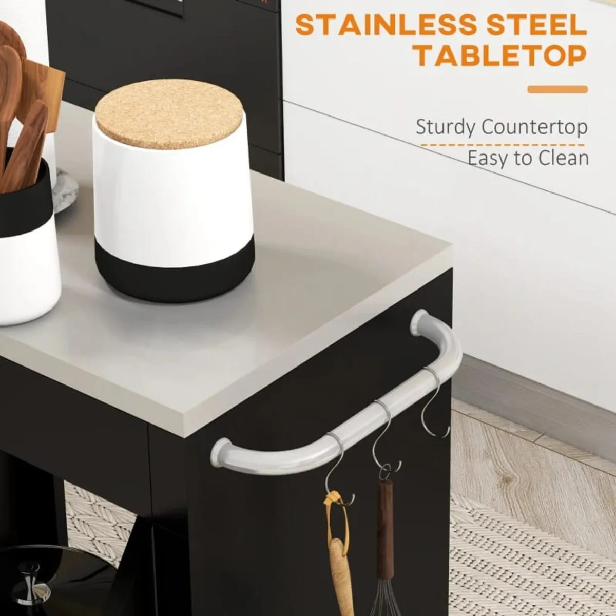 Black Metal Kitchen Island on Wheels, Rolling Trol - Image 4