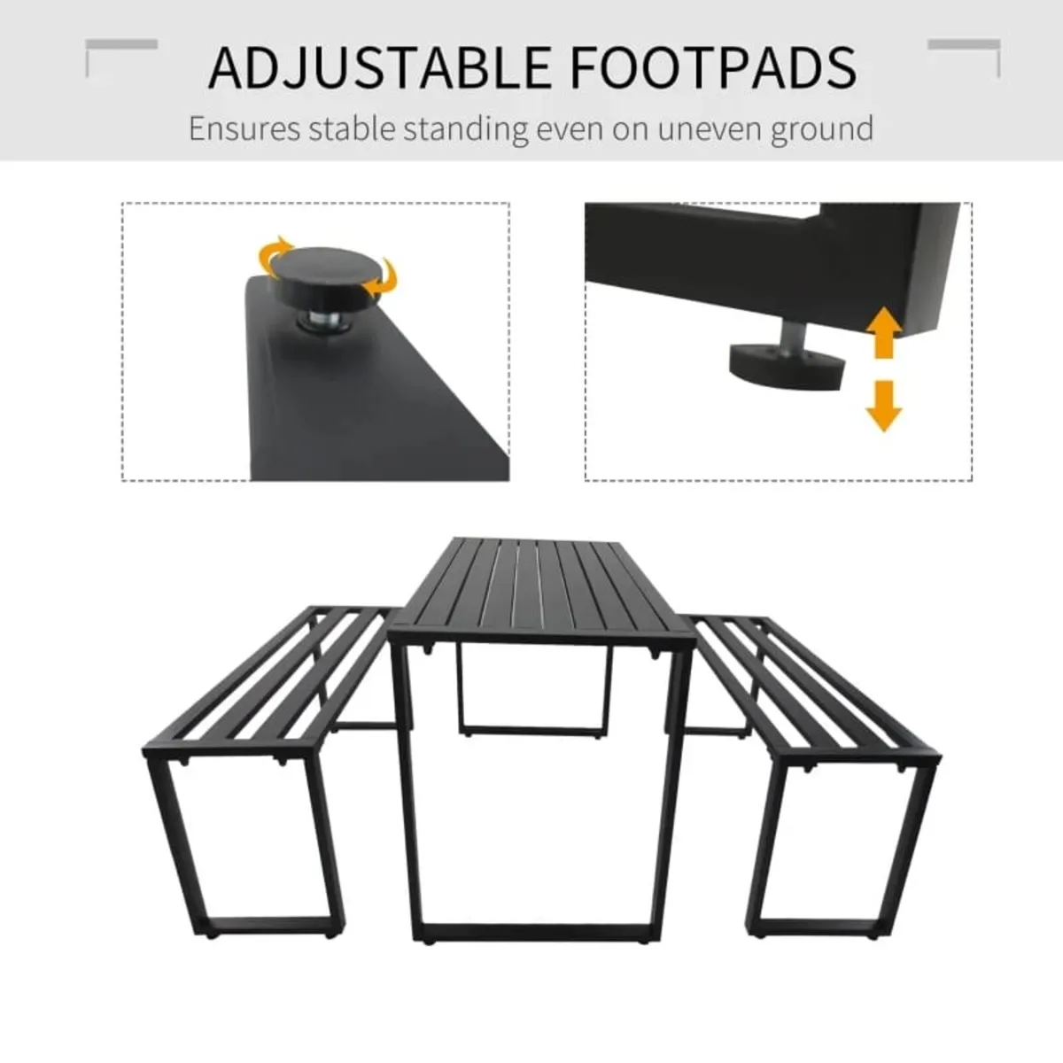 3 Pieces Picnic Bench Set with Table and 2 Benches - Image 3