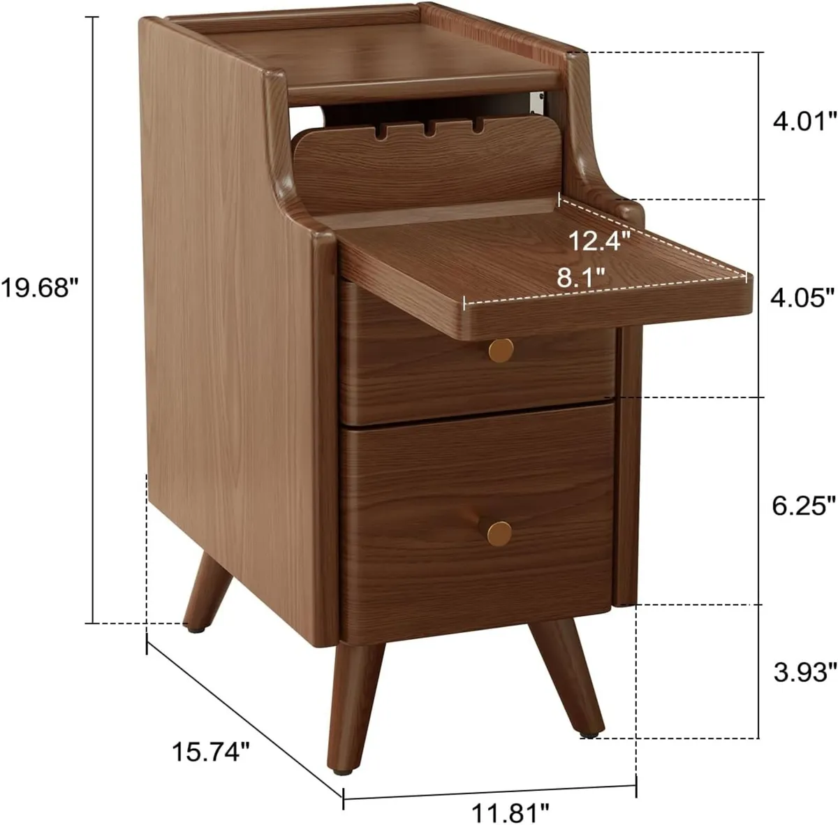 Small Bedside Table Narrow Cabinet with 2 Drawers - Image 2