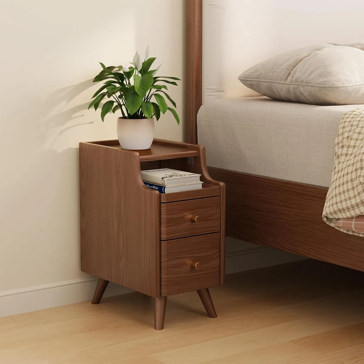 Small Bedside Table Narrow Cabinet with 2 Drawers - Image 1