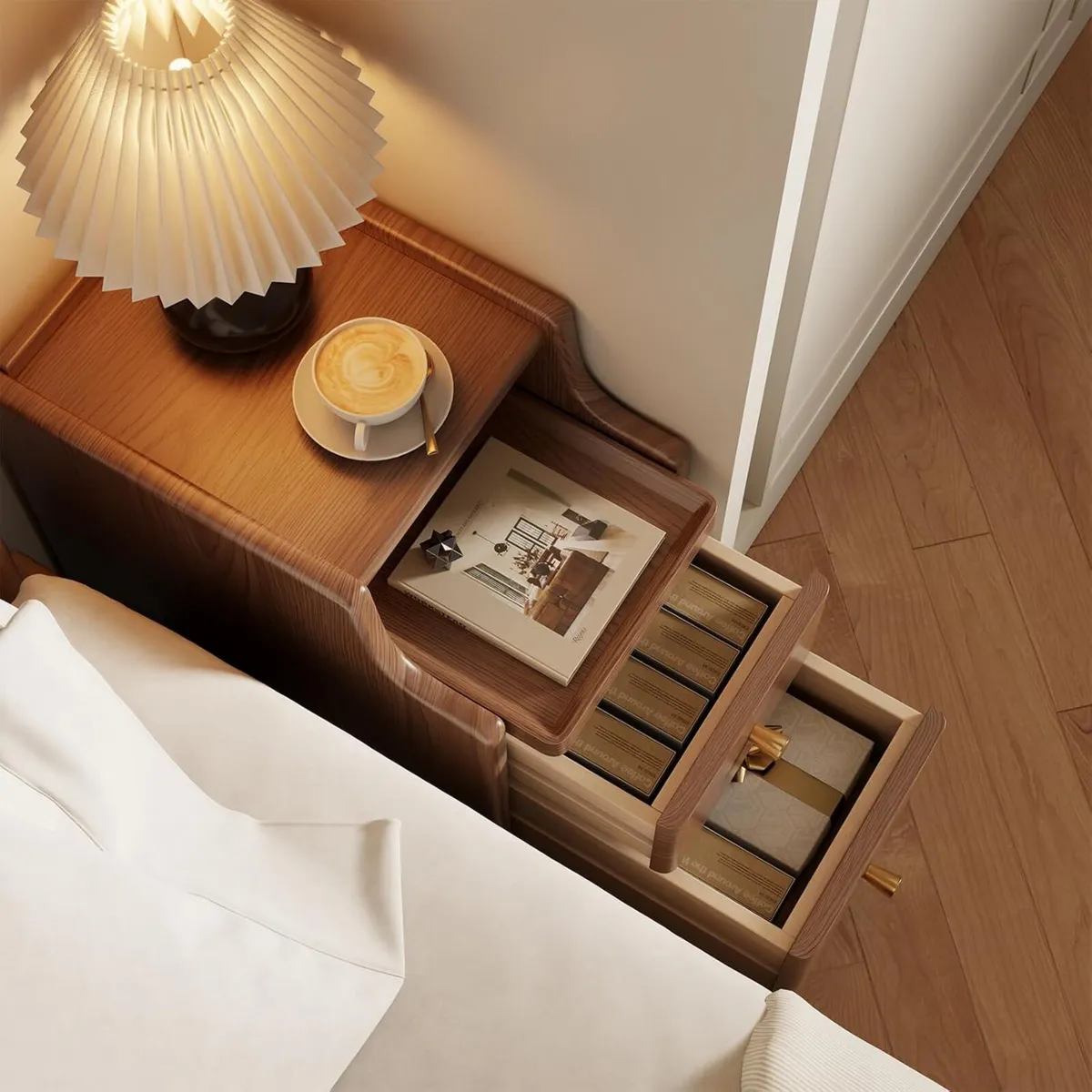 Small Bedside Table Narrow Cabinet with 2 Drawers - Image 3