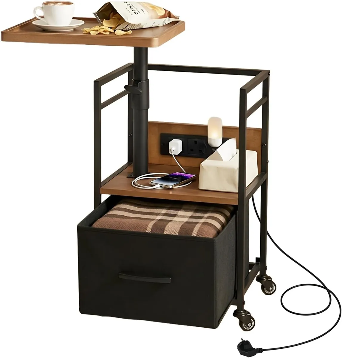 Solid Wood Bedside Table with Charging Station - Image 1