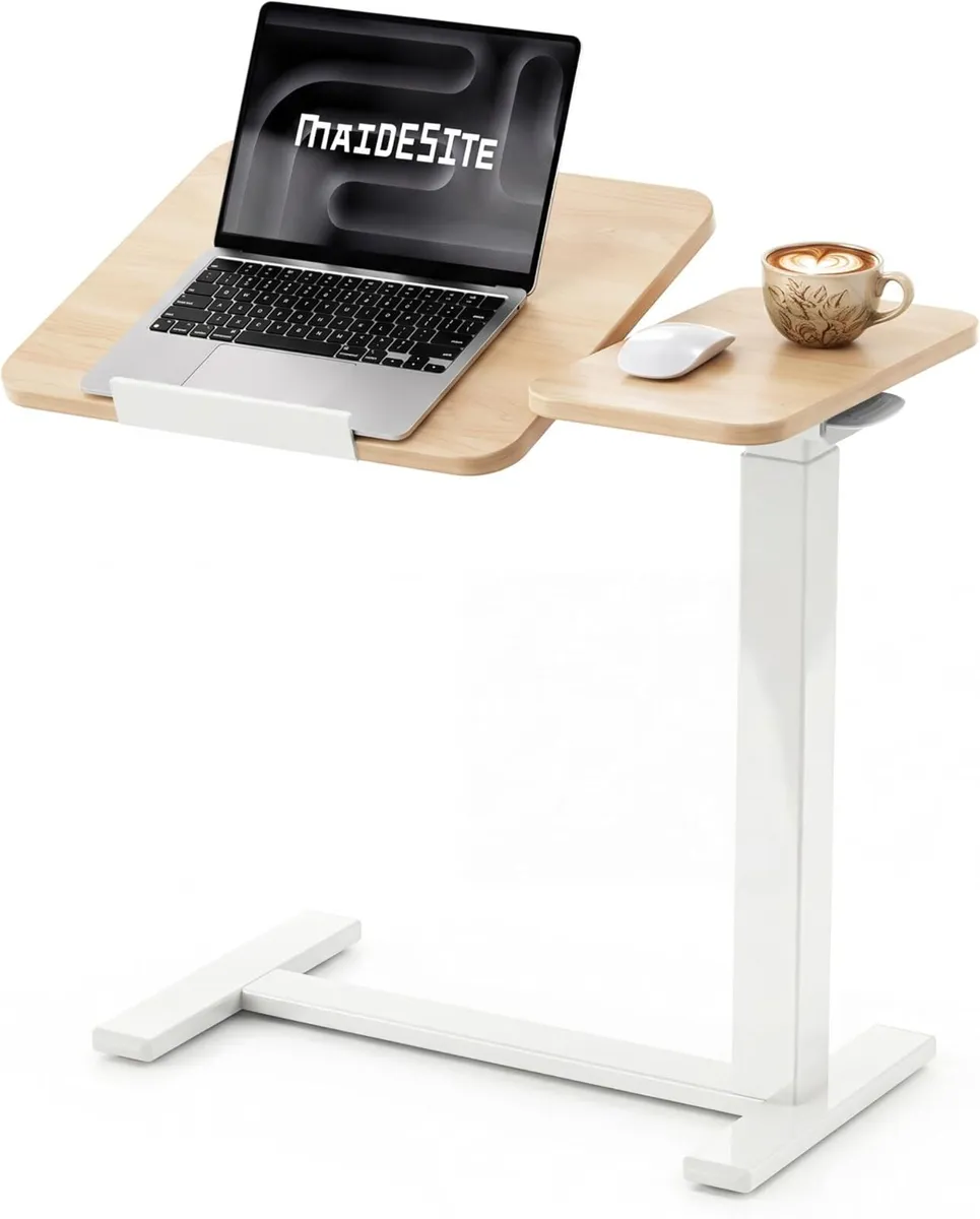 Fit Dual Overbed Table with Wheels C-Shape Bedside - Image 1