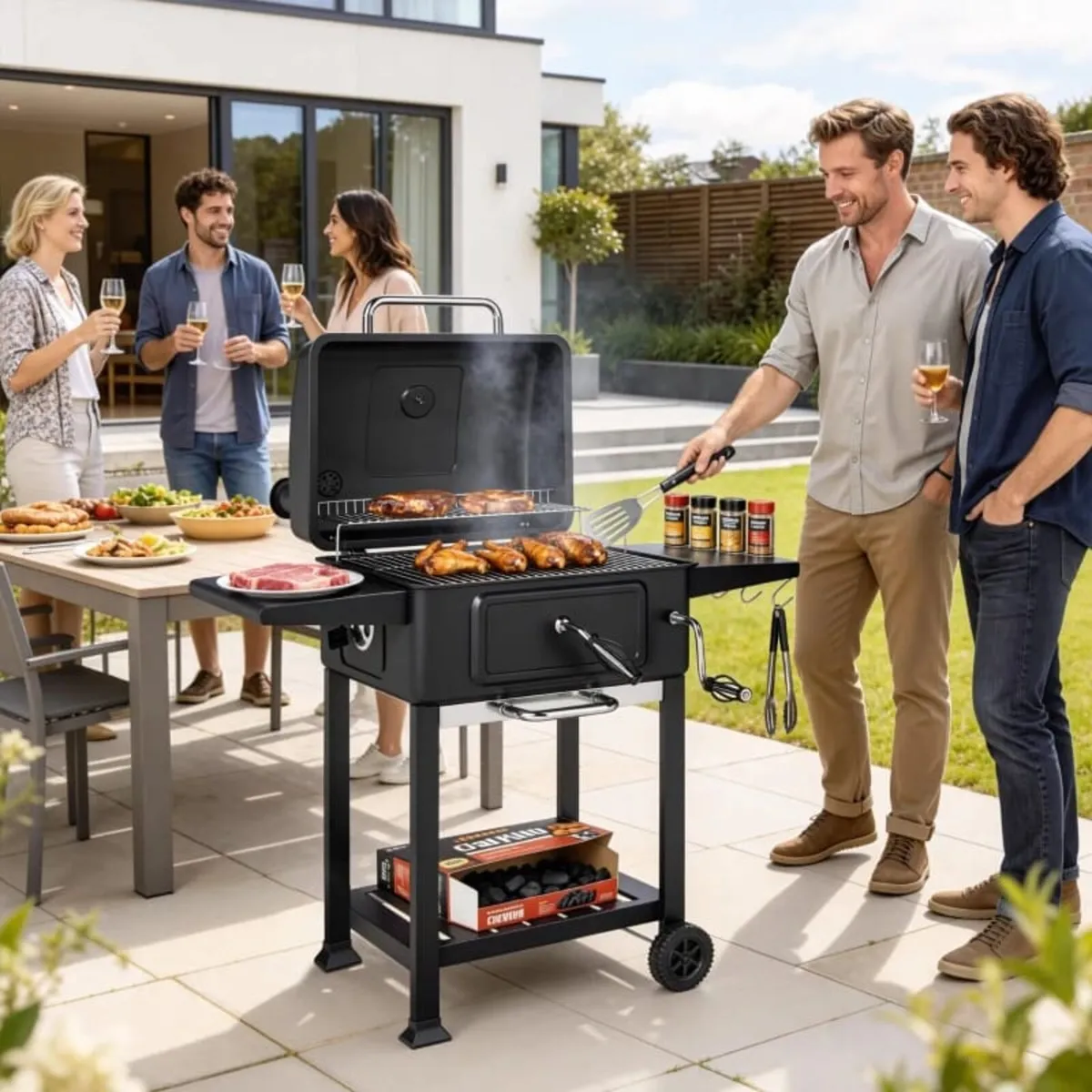 Charcoal BBQ Grill with Adjustable Charcoal Pan, L - Image 3