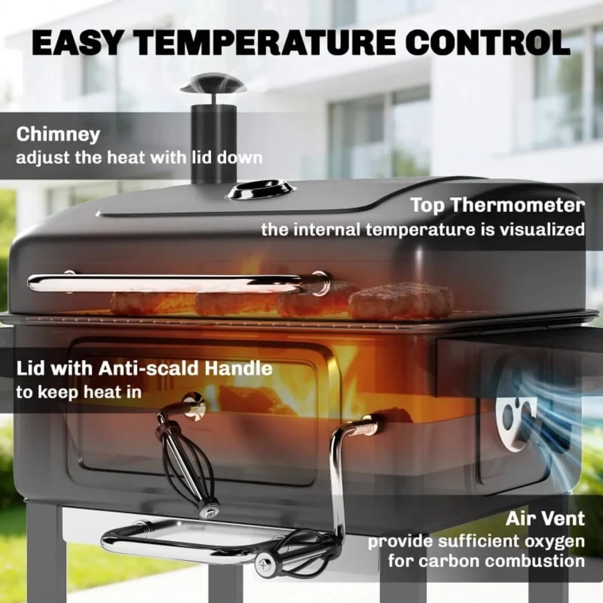 Charcoal BBQ Grill with Adjustable Charcoal Pan, L - Image 4