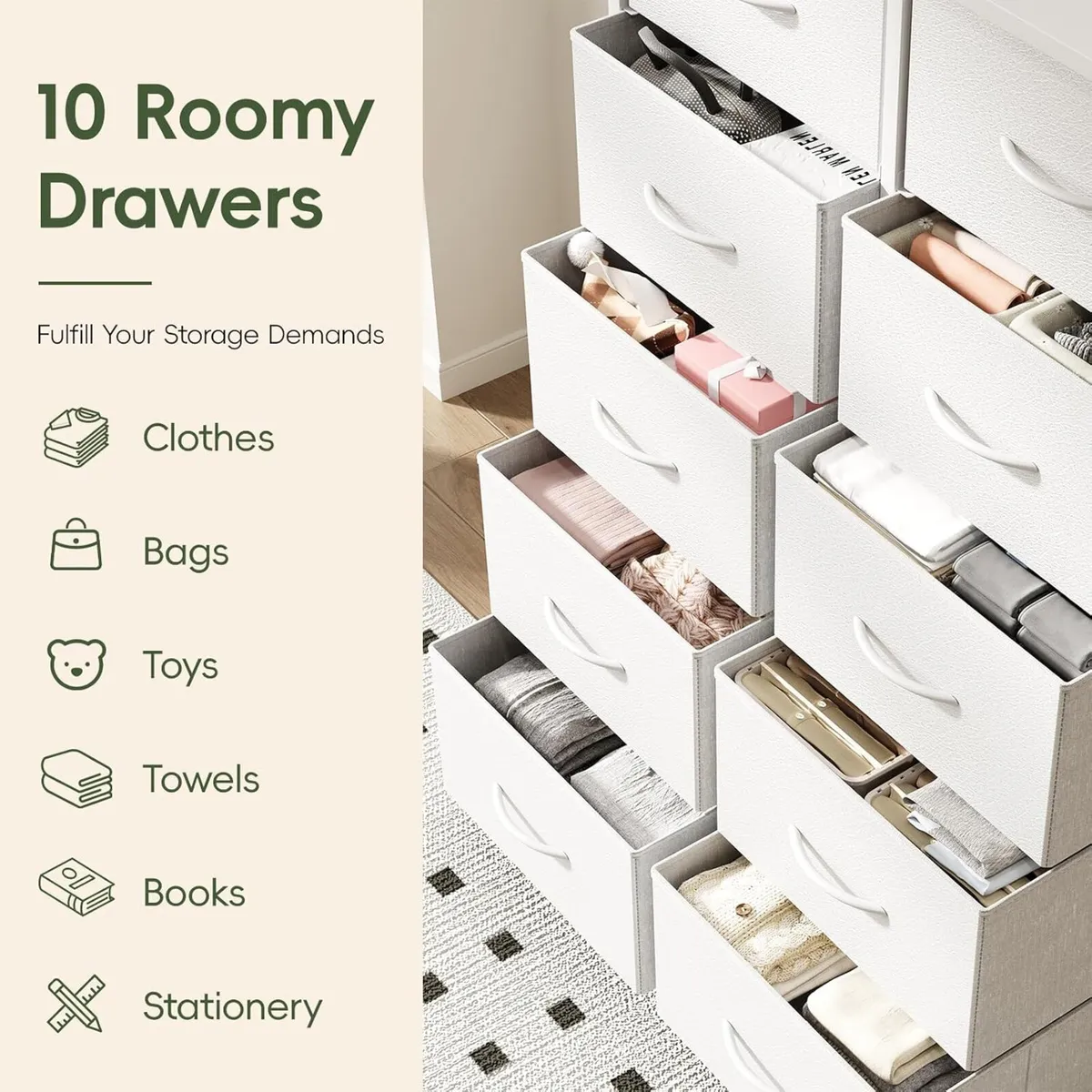 Chest of Drawers for Bedroom 10 Drawer Fabric - Image 3