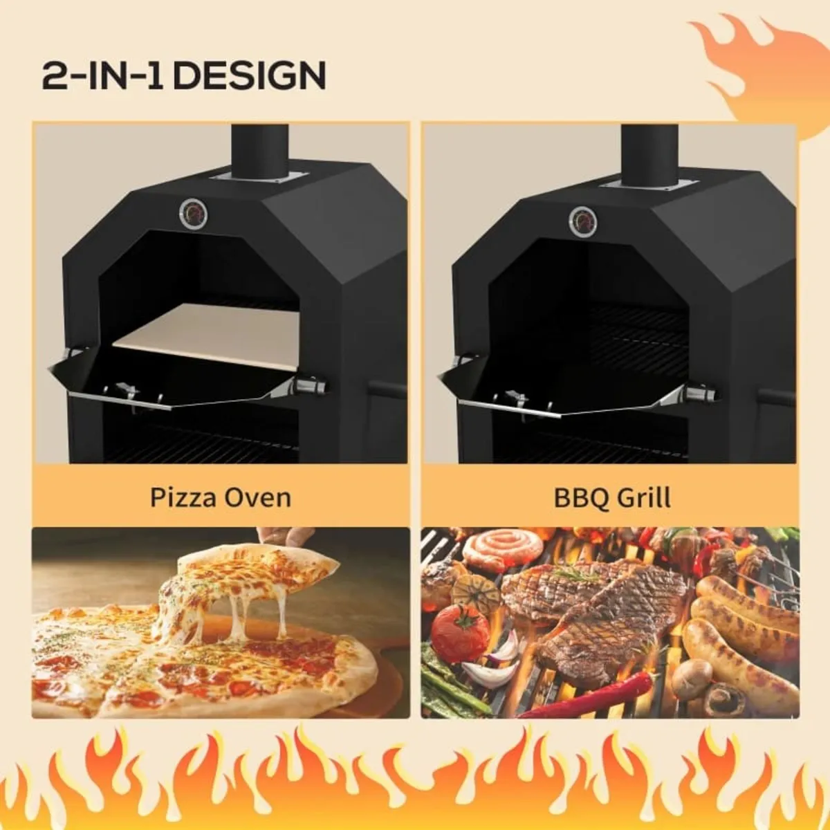 Steel 3-Tier Outdoor Pizza Oven Charcoal BBQ Grill - Image 2
