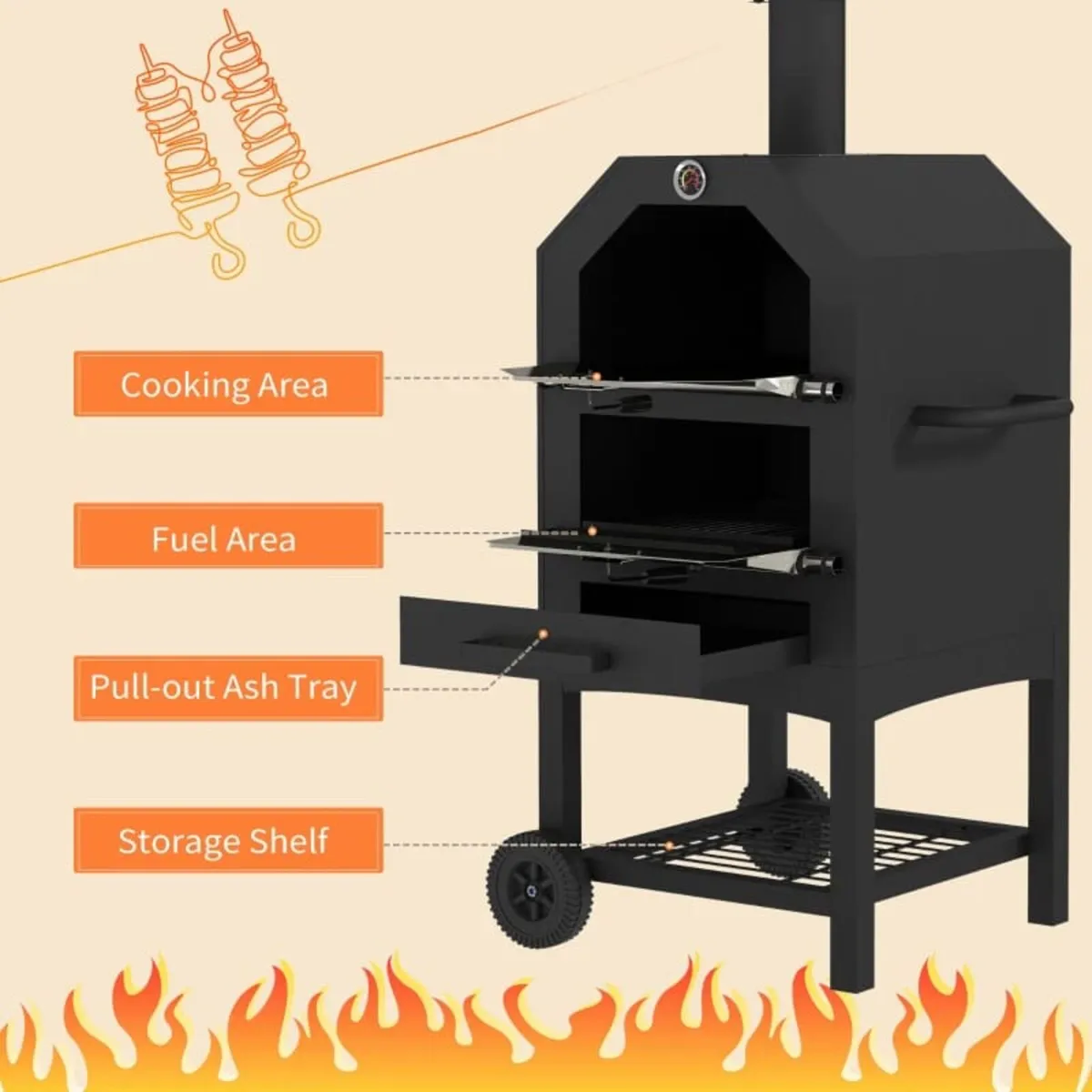 Steel 3-Tier Outdoor Pizza Oven Charcoal BBQ Grill - Image 4