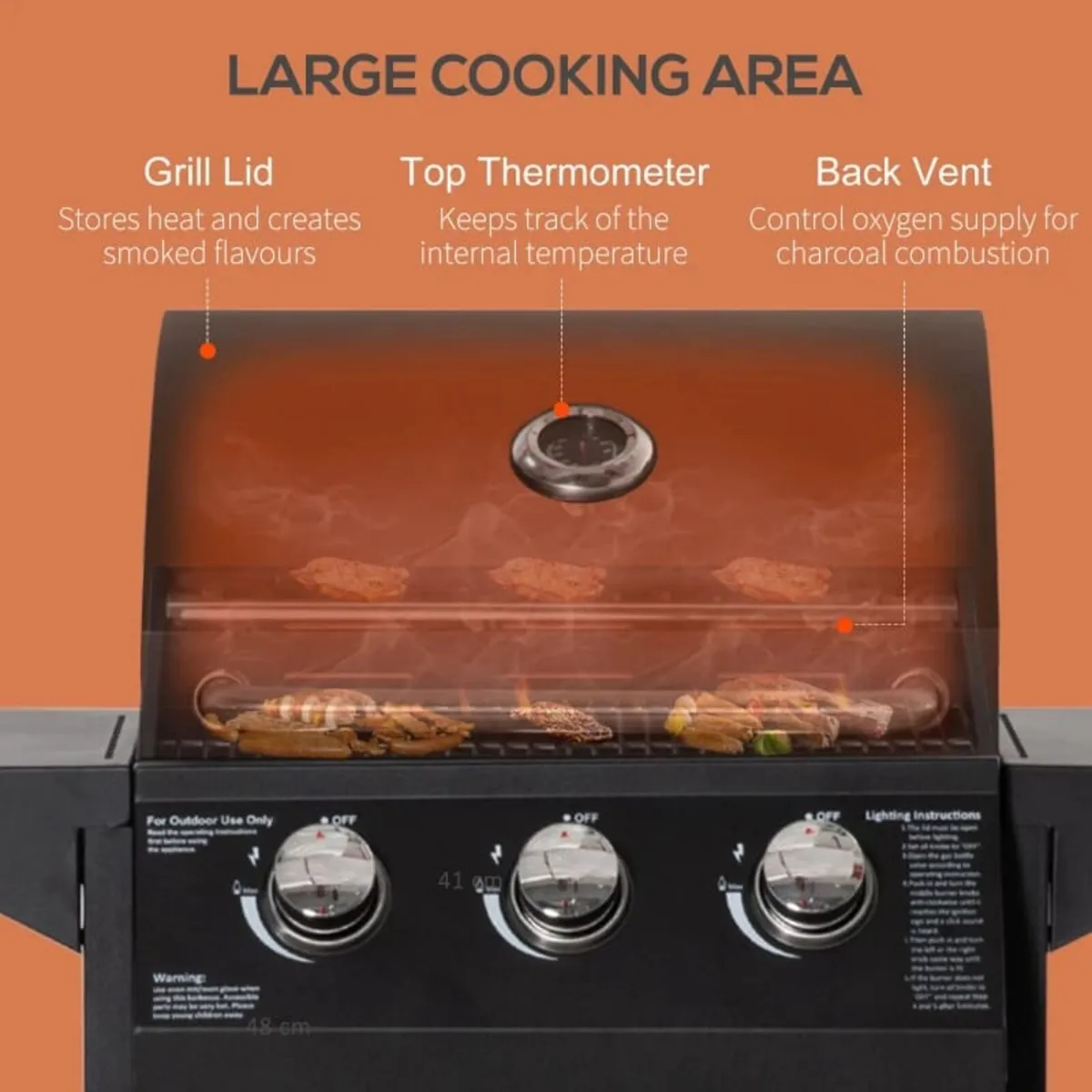 3 Burner Gas BBQ Grill Outdoor Portable Barbecue T - Image 3