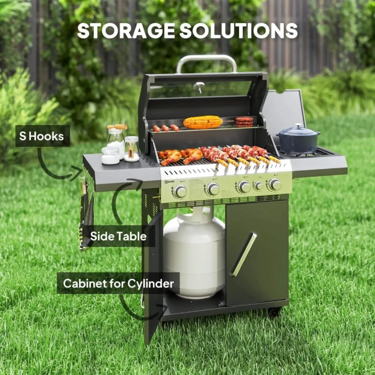 4+1 Burner Gas BBQ Grill with Clear View Lid, Port - Image 4