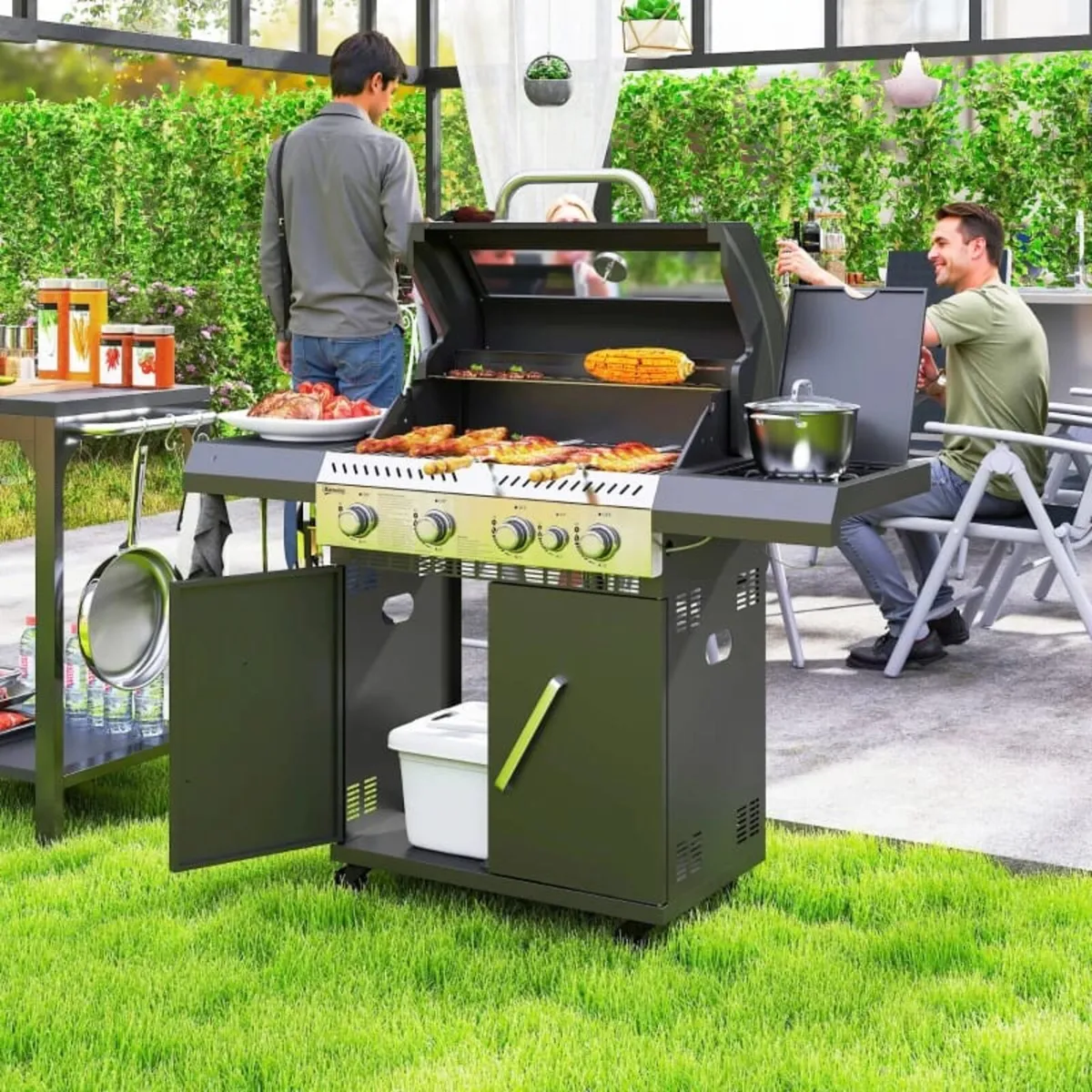 4+1 Burner Gas BBQ Grill with Clear View Lid, Port - Image 2
