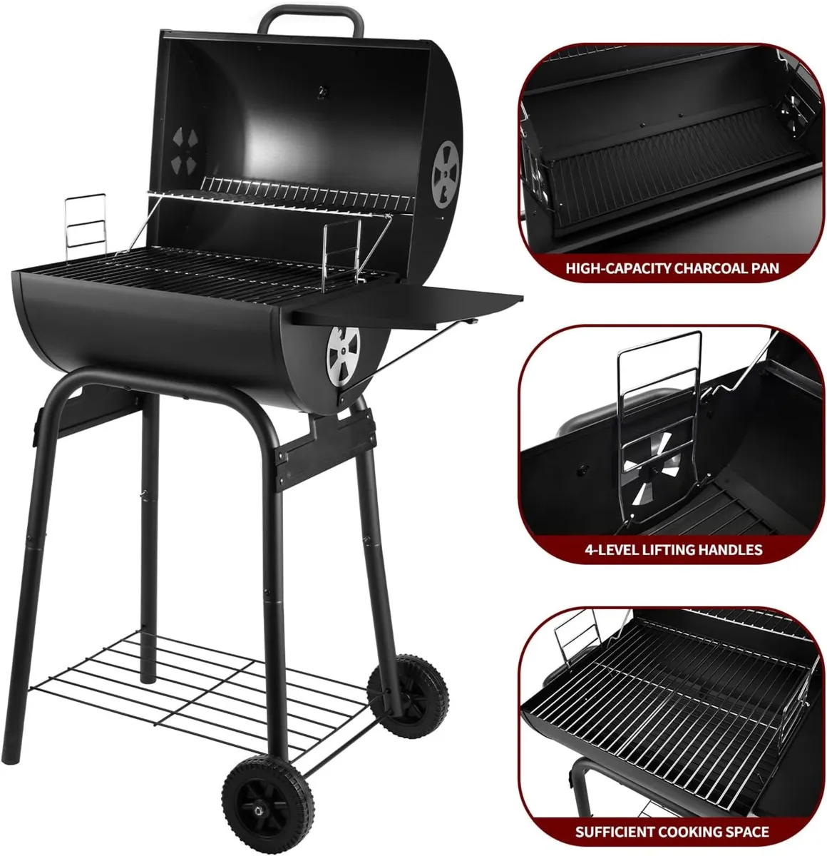 Bbq Grill Smoker with Shelves Portable Barrel - Image 3