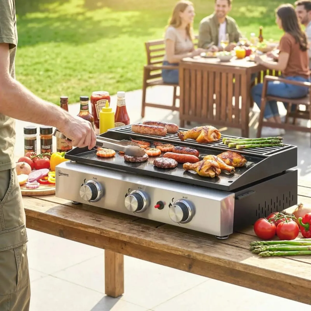 3 Burner Grill Griddle, Portable Gas Plancha with - Image 2